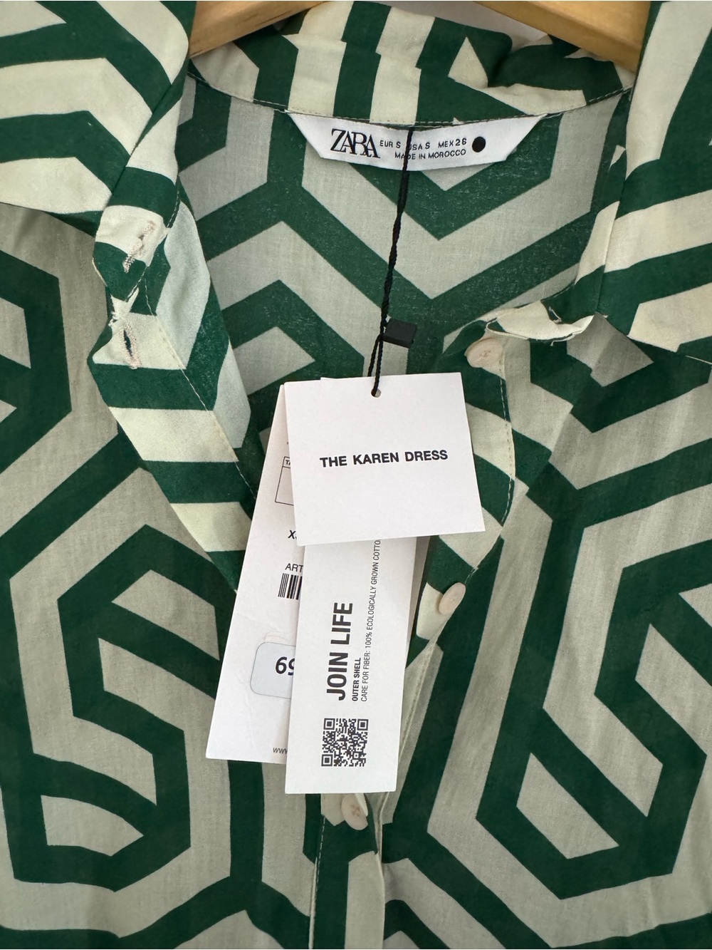 NWT Karen Zara Green and White Geometric Maxi Dress Size Small - Picture 3 of 6